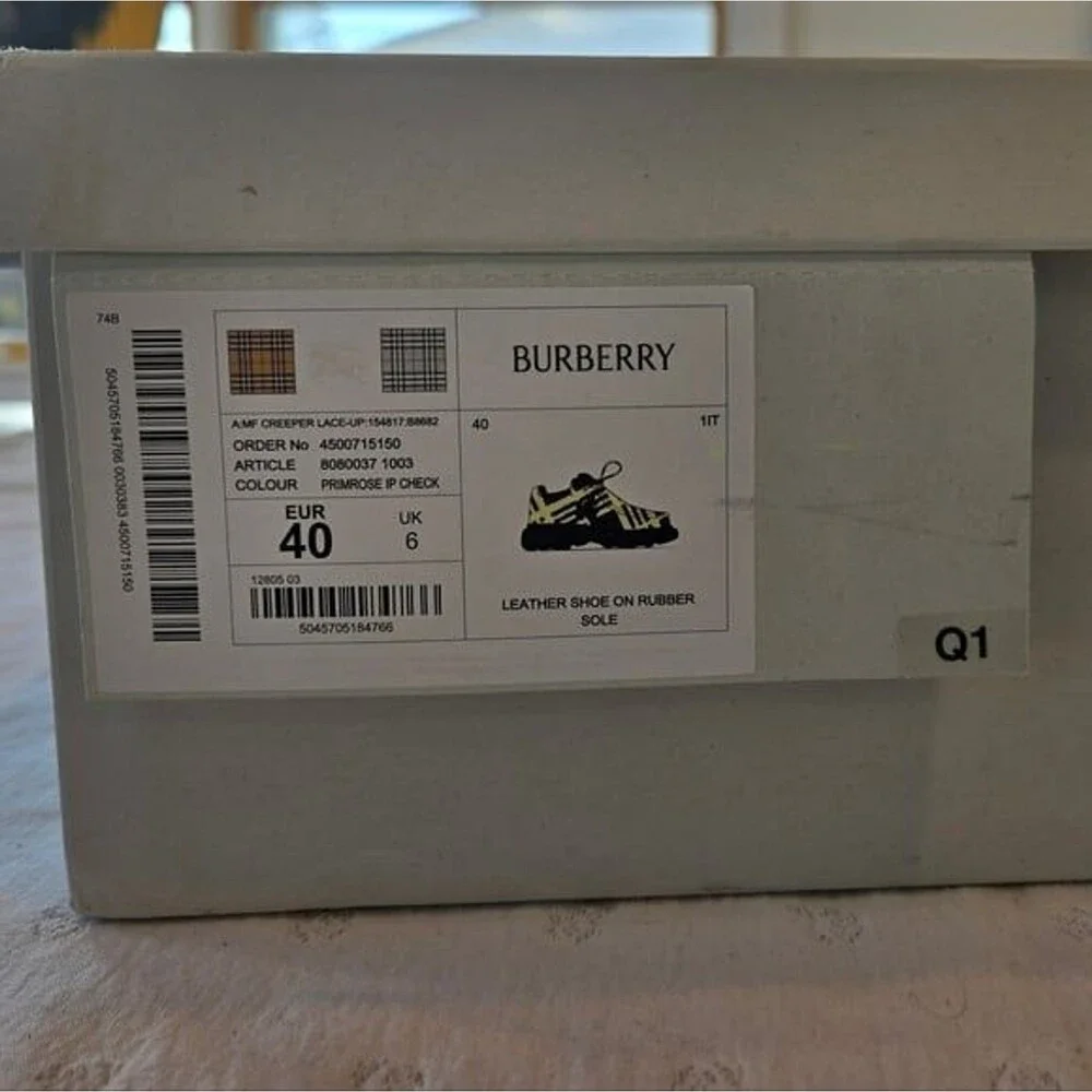 NIB Burberry Creeper Check Woven Derby Shoes Primrose Ip Check Green Size 40